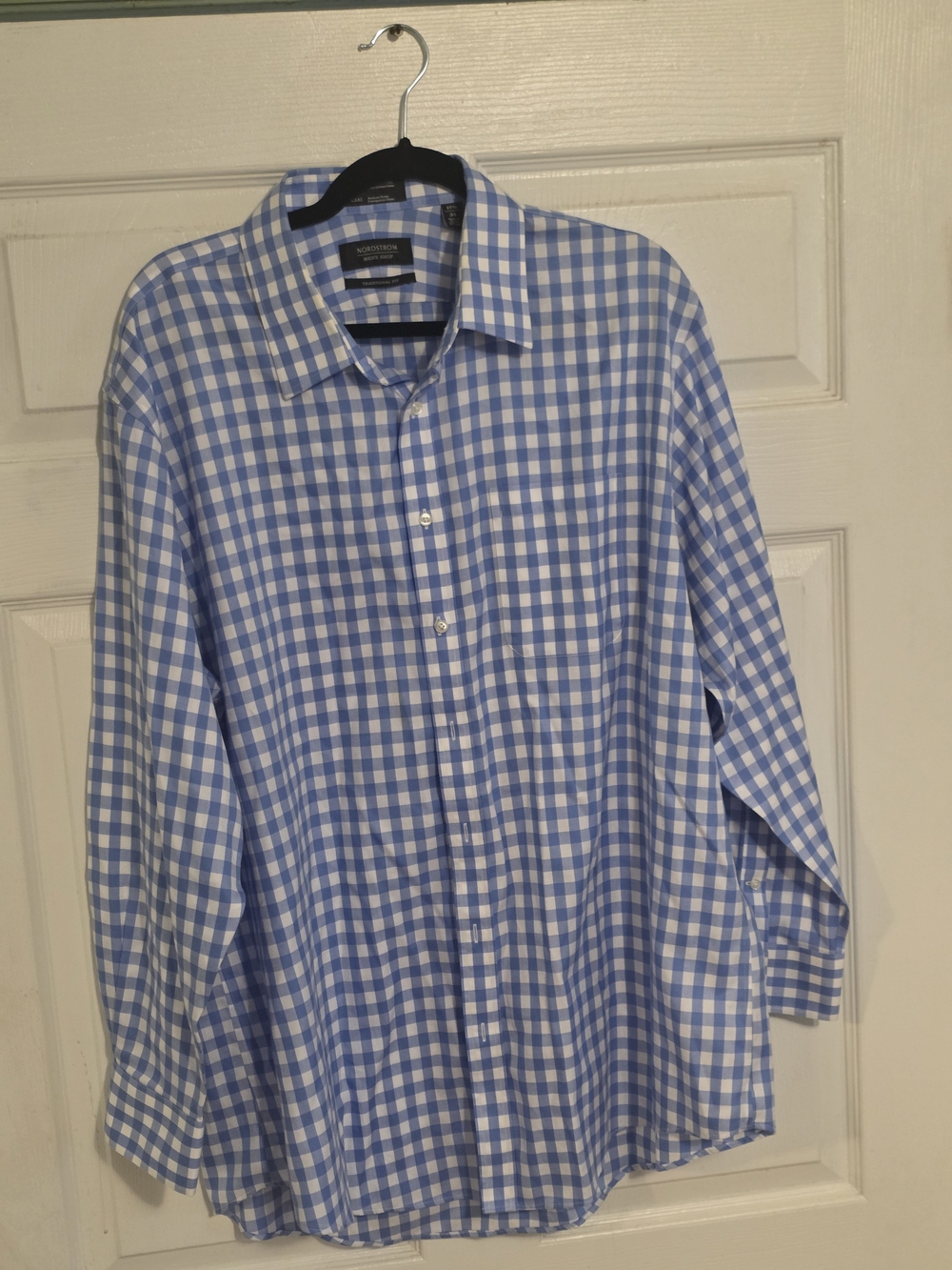 Nordstrom Blue and White Gingham Button-Down Shirt 17 1/2